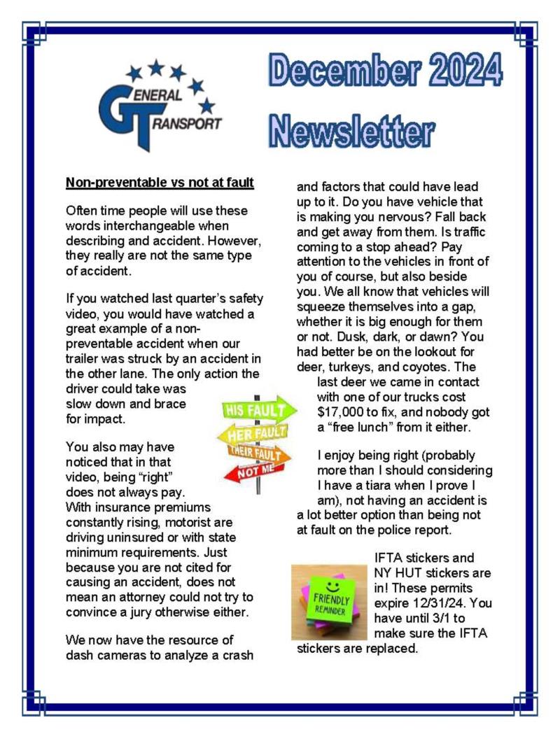 General Transport December 2024 Newsletter